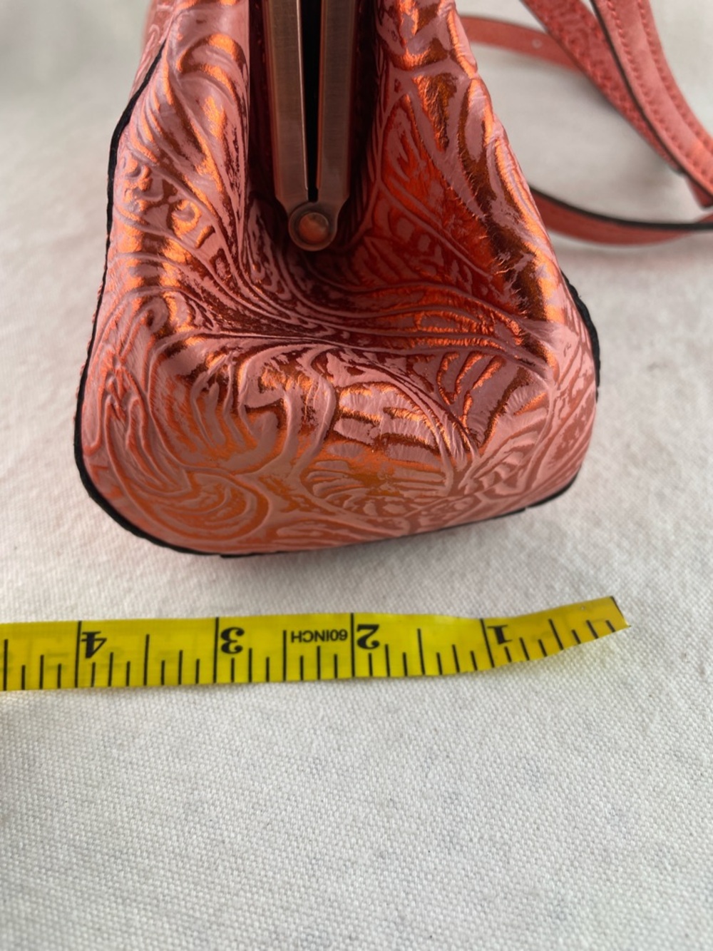 Patricia Nash Embossed Floral Leather Crossbody Bag in Coral - Picture 12 of 13